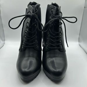 ZARA Black Leather Platform Lace-Up High Heel Ankle Boots
